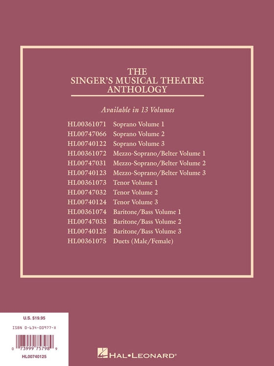 The Singer's Musical Theatre Anthology , Volume 3 , Baritone/Bass The Singer's Musical Theatre Anthology , Volume 3 , Baritone/Bass