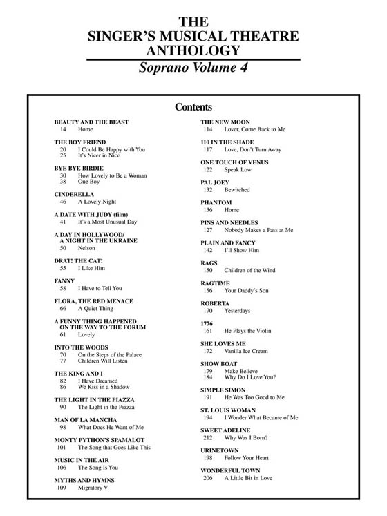 The Singer's Musical Theatre Anthology , Volume 4 , Soprano The Singer's Musical Theatre Anthology , Volume 4 , Soprano
