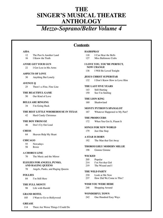 The Singer's Musical Theatre Anthology , Volume 4 , Mezzo-Soprano/Belter The Singer's Musical Theatre Anthology , Volume 4 , Mezzo-Soprano/Belter