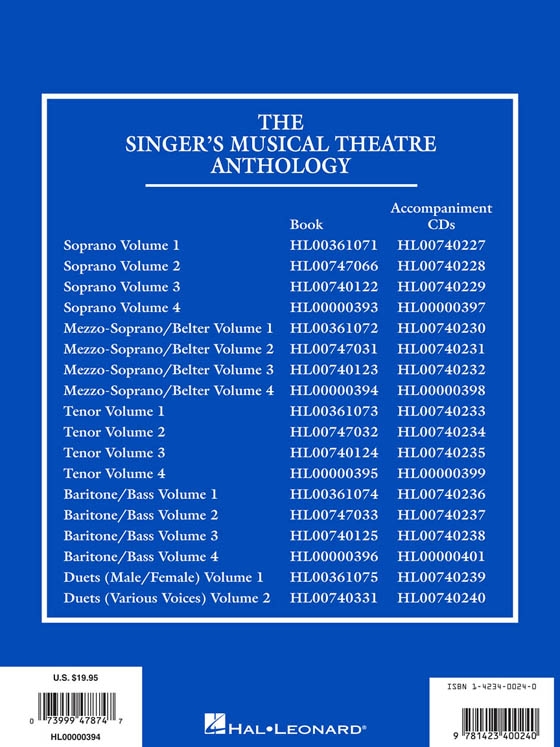 The Singer's Musical Theatre Anthology , Volume 4 , Mezzo-Soprano/Belter The Singer's Musical Theatre Anthology , Volume 4 , Mezzo-Soprano/Belter