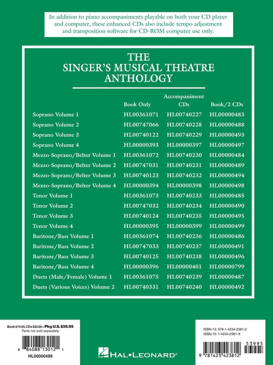 The Singer's Musical Theatre Anthology , Volume 4【CD+樂譜】Tenor