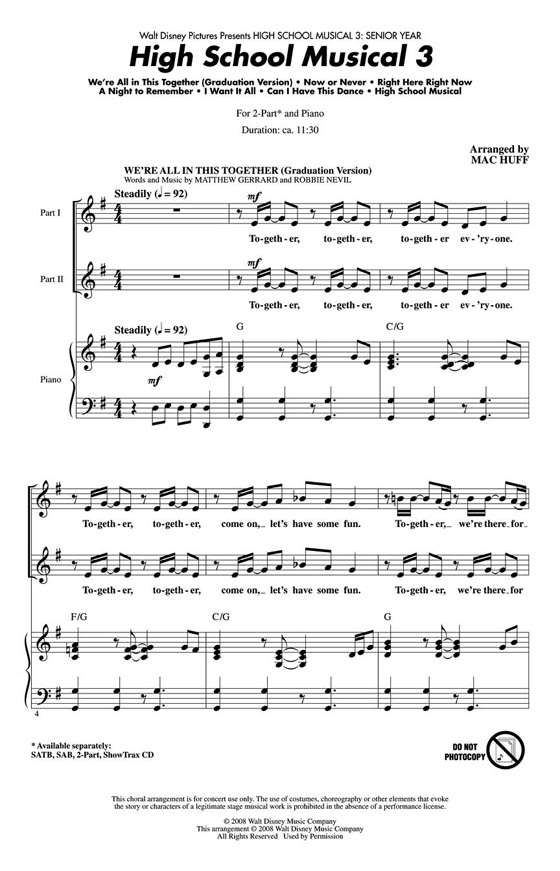 High School Musical 3 (Choral Medley) 2-Part