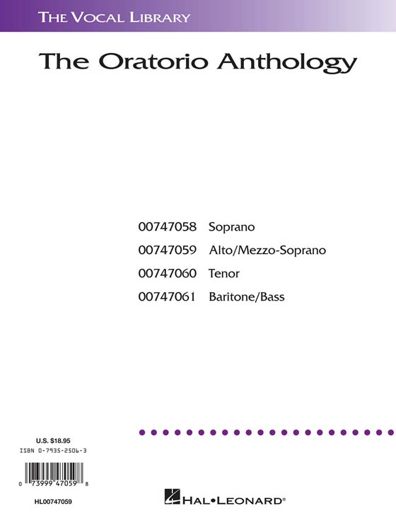The Oratorio Anthology , Alto/Mezzo-Soprano The Oratorio Anthology , Alto/Mezzo-Soprano