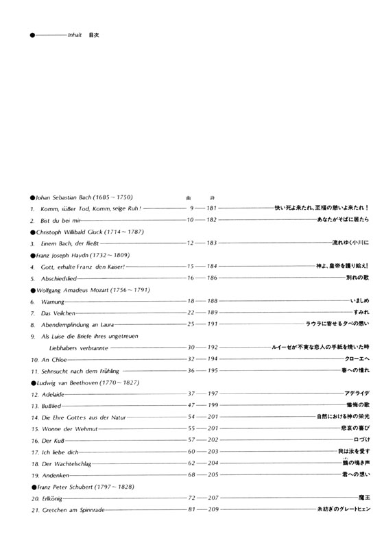 Ausgewählte Deutsche Lieder 1 , Originaltonarten ドイツ歌曲集 1 原調版