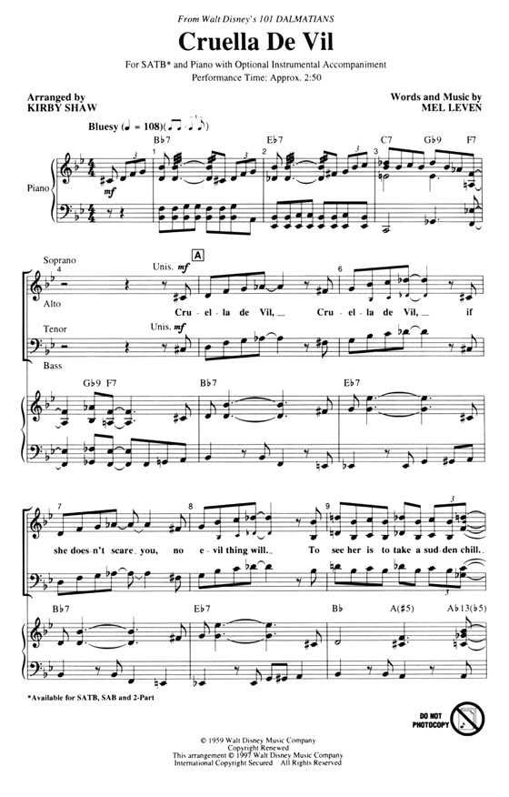 【Cruella De Vil】SATB 【Cruella De Vil】SATB