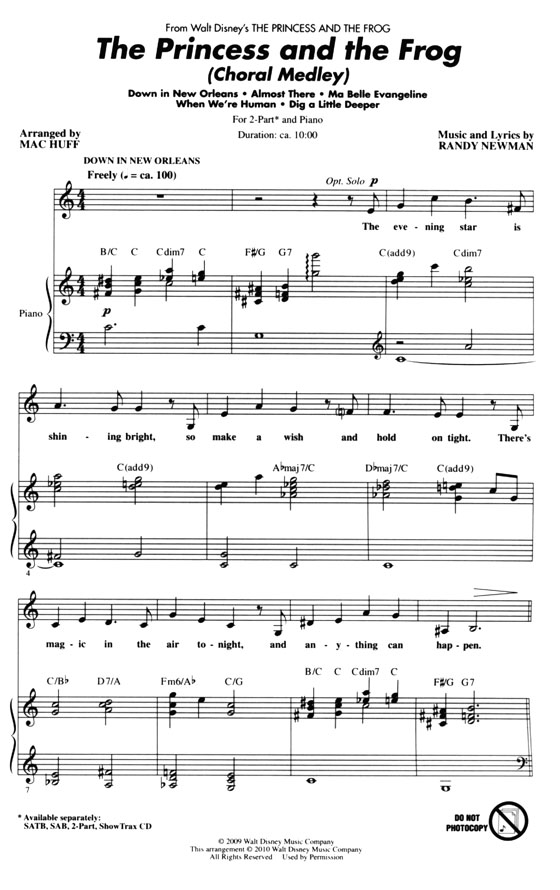 The Princess and the Frog (Choral Medley) 2-Part The Princess and the Frog (Choral Medley) 2-Part