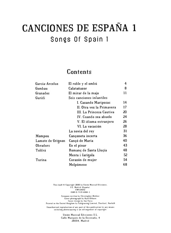 Canciones de Espana , Volumen 1