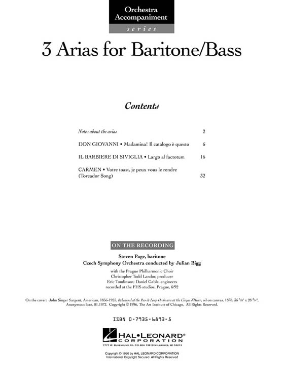 3 Arias for Baritone／Bass【CD+樂譜】