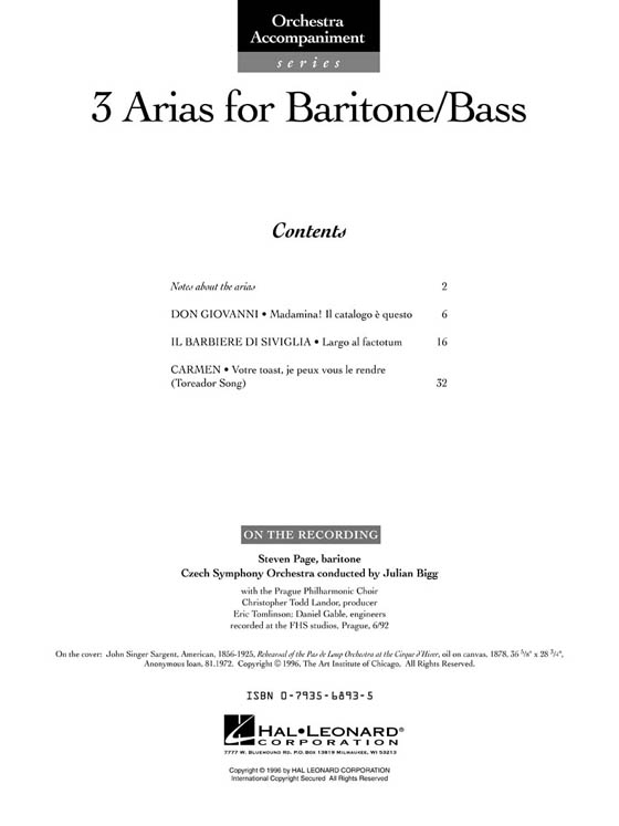 3 Arias for Baritone/Bass【CD+樂譜】 3 Arias for Baritone/Bass【CD+樂譜】
