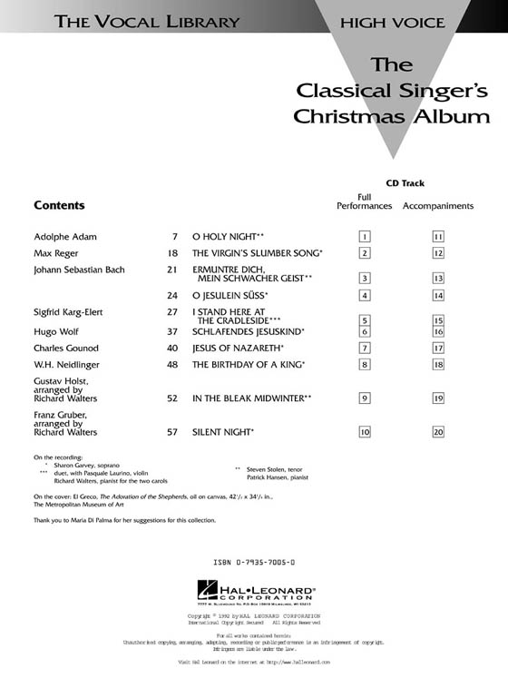 The Classical Singer's Christmas Album【CD+樂譜】High Voice The Classical Singer's Christmas Album【CD+樂譜】High Voice