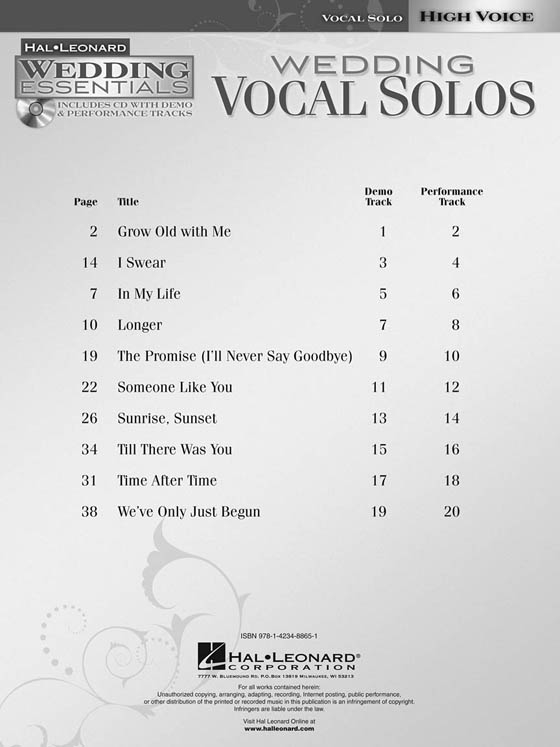 Wedding Vocal Solos , Wedding Essentials【CD+樂譜】Vocal Solo‧High Voice