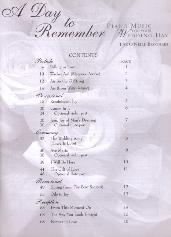A Day to Remember－Piano Music for Your Wedding Day, The O'Neill Brothers ,Piano Solo