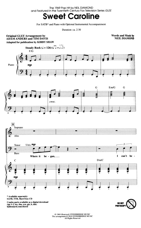 【Sweet Caroline】SATB 【Sweet Caroline】SATB