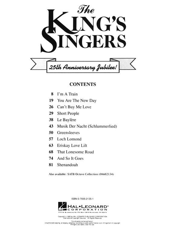 The King's Singers 25th Anniversary Jubilee! SATB Collection