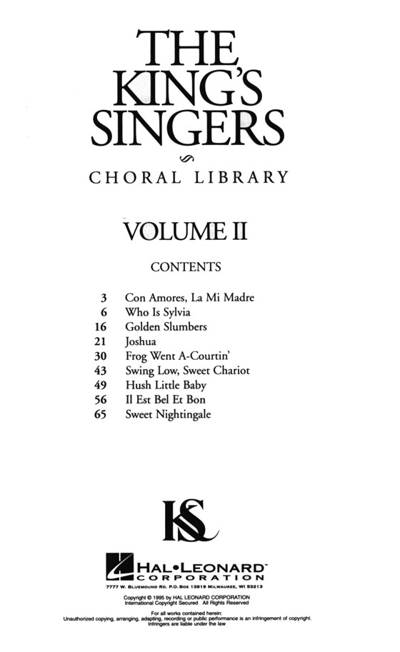 The King's Singers Choral Library , Volume Ⅱ , SATB