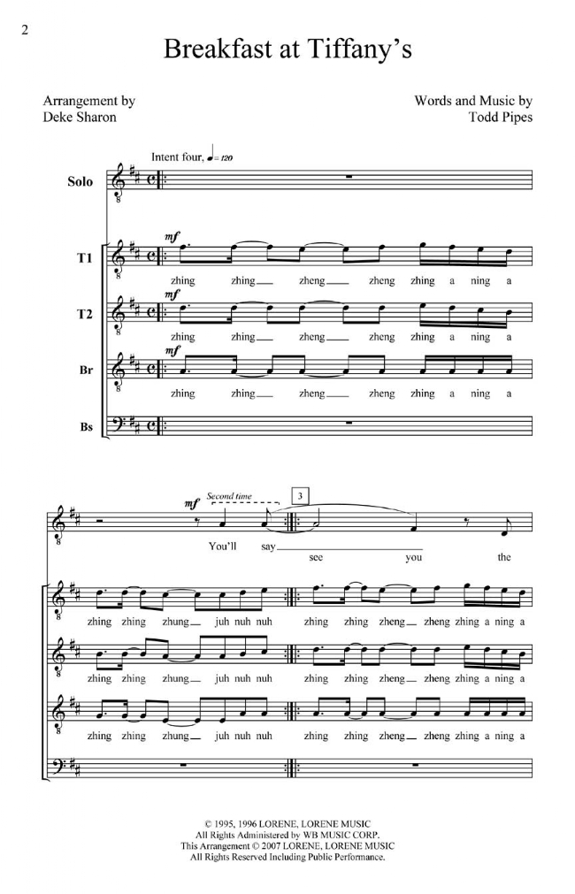 【Breakfast at Tiffany's】TTBB W/Solo A Cappella 【Breakfast at Tiffany's】TTBB W/Solo A Cappella