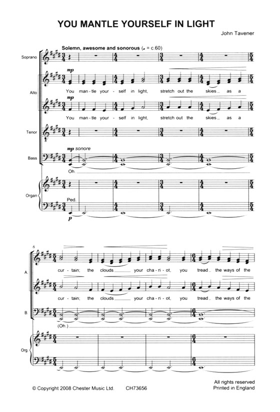 John Tavener【Five Anthems from the Veil of the Temple】for SATB Chorus and Organ John Tavener【Five Anthems from the Veil of the Temple】for SATB Chorus and Organ