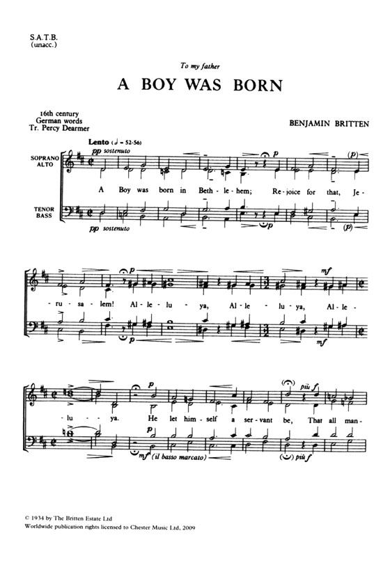 Benjamin Britten【A Boy was Born (Theme)】for unaccompanied SATB Chorus