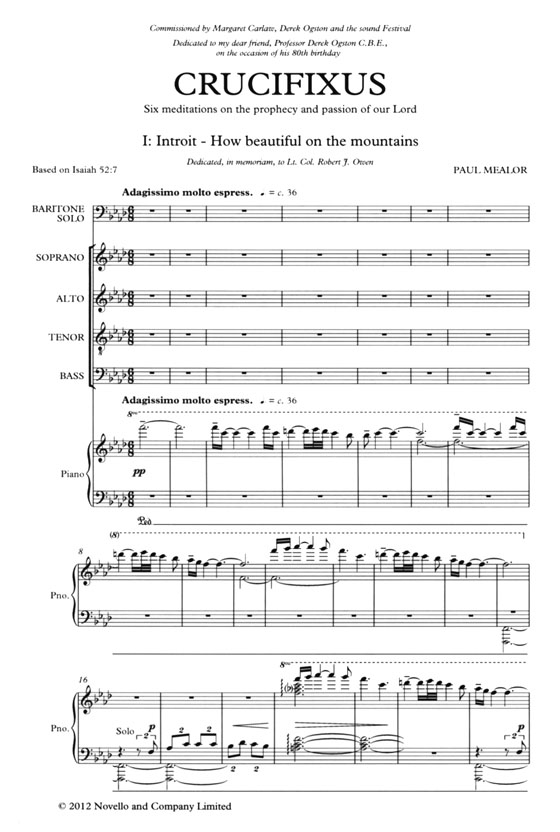 Paul Mealor【Crucifixus】for solo baritone and SATB chorus With Piano Reduction