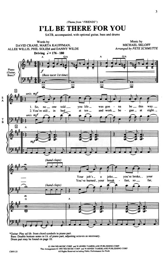 I'll Be There for You (Theme from Friends) SATB I'll Be There for You (Theme from Friends) SATB