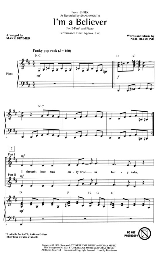 I'm a Believer (from Shrek) 2-Part I'm a Believer (from Shrek) 2-Part