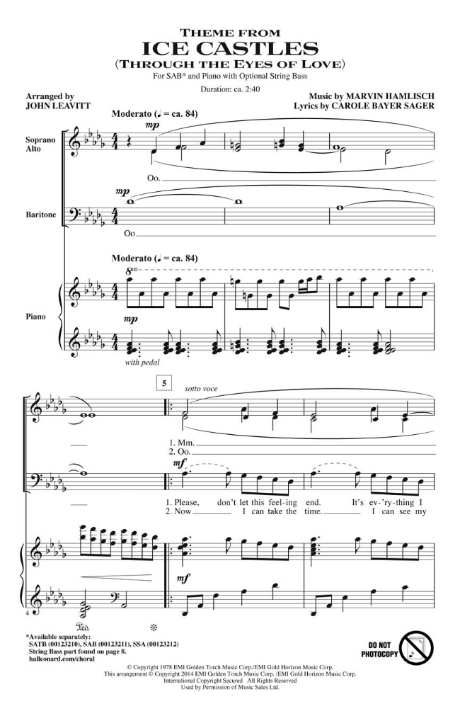 Theme From Ice Castles (Through The Eyes of Love) SAB Theme From Ice Castles (Through The Eyes of Love) SAB