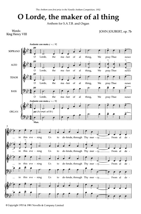 John Joubert【Carols & Anthems】For Mixed Voices John Joubert【Carols & Anthems】For Mixed Voices