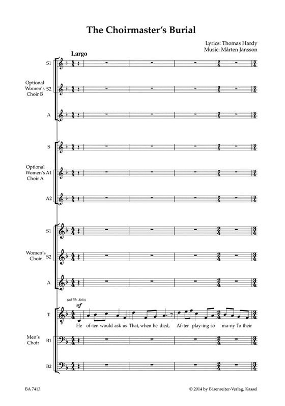 Marten Jansson【The Choirmaster's Burial】SSATBB Marten Jansson【The Choirmaster's Burial】SSATBB