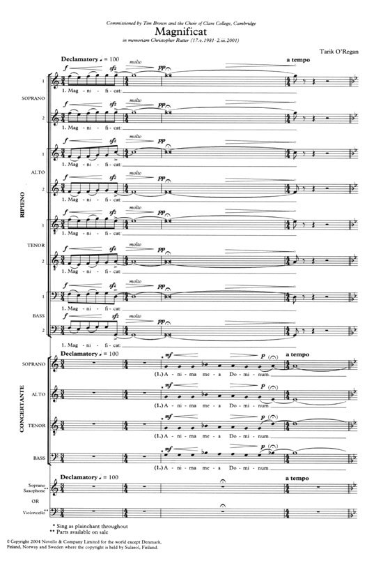 Tarik O'Regan【Magnificat & Nunc Dimittis】Variations for Choir