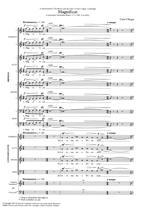 Tarik O'Regan【Magnificat & Nunc Dimittis】Variations for Choir Tarik O'Regan【Magnificat & Nunc Dimittis】Variations for Choir