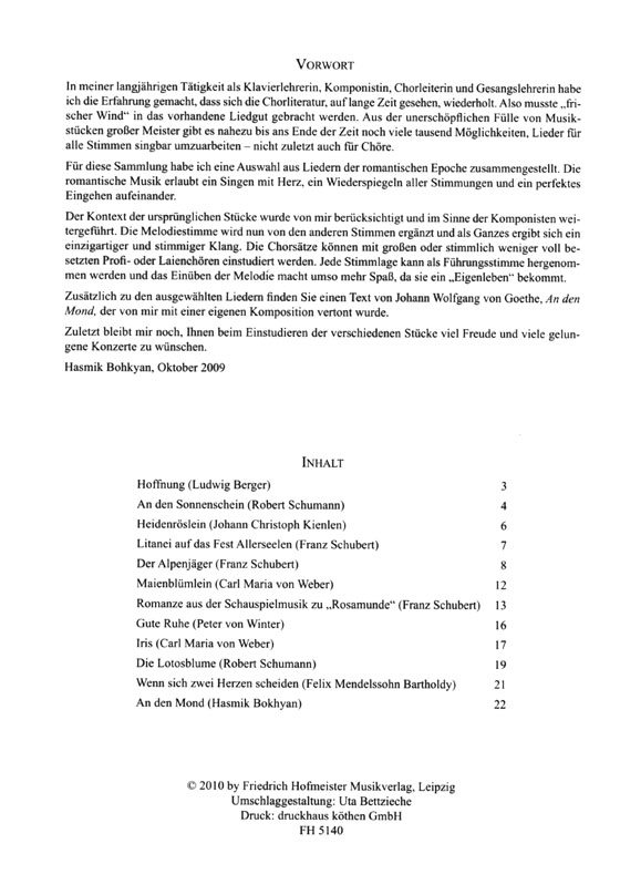 Hasmik Bokhyan【Dass du ewig denkst an mich】Zwölf Lieder der Romantik für gemischten Chor