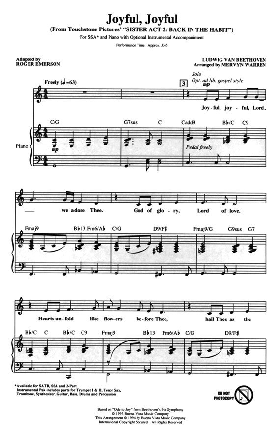 【Joyful, Joyful】(from Sister Act 2)SSA 【Joyful, Joyful】(from Sister Act 2)SSA