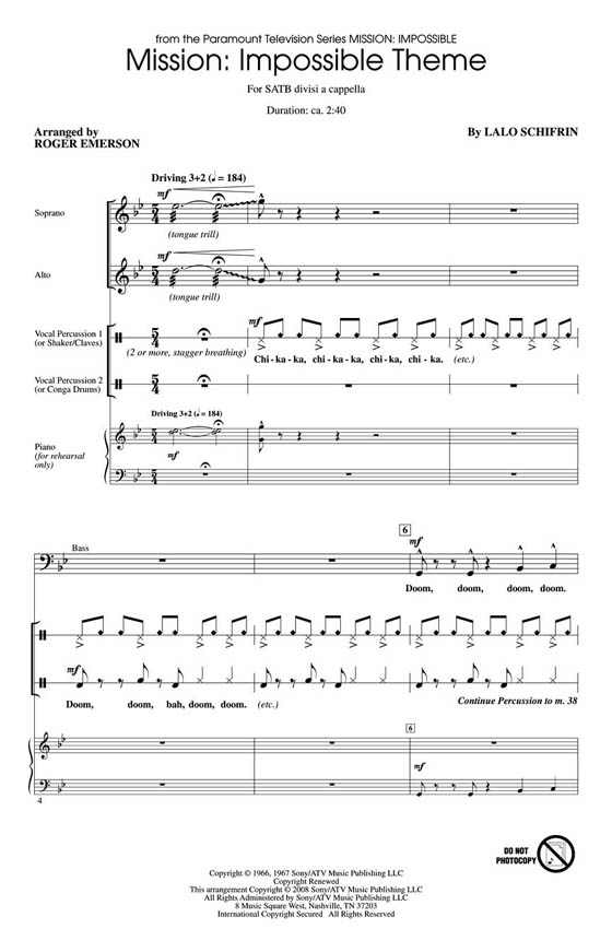【Mission: Impossible Theme】SATB divisi a cappella 【Mission: Impossible Theme】SATB divisi a cappella