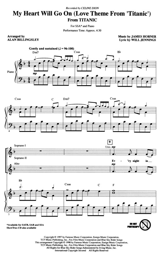 My Heart Will Go On (Love Theme From Titanic) SSA My Heart Will Go On (Love Theme From Titanic) SSA