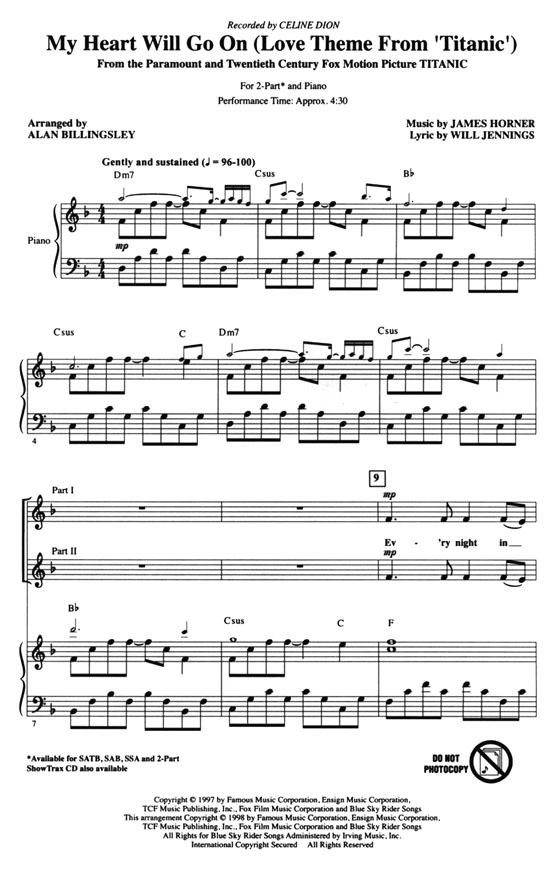 My Heart Will Go On (Love Theme From Titanic) 2-Part My Heart Will Go On (Love Theme From Titanic) 2-Part