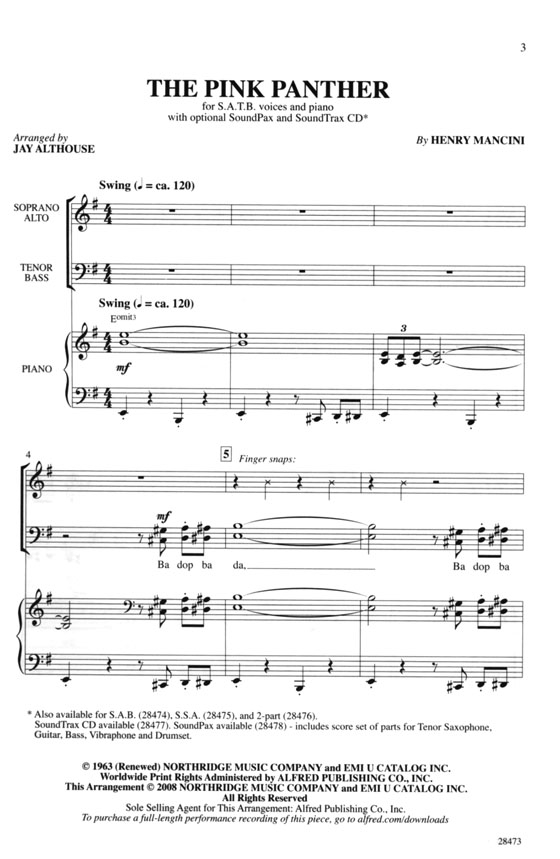 【The Pink Panther】SATB with Piano 【The Pink Panther】SATB with Piano