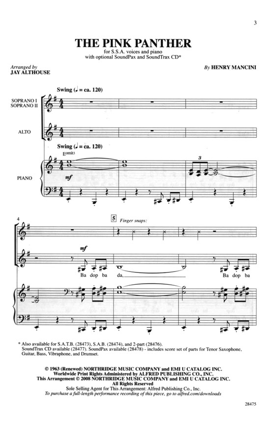 【The Pink Panther】SSA with Piano 【The Pink Panther】SSA with Piano
