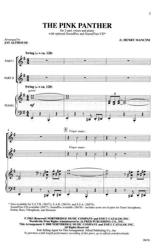 【The Pink Panther】2-Part with Piano 【The Pink Panther】2-Part with Piano
