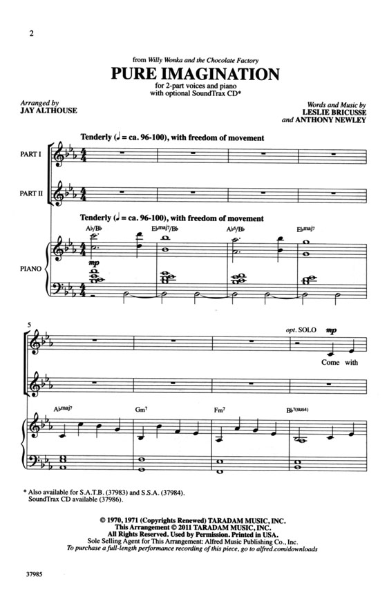 Pure Imagination (from Willy Wonka and the Chocolate Factory) 2-Part with Piano Pure Imagination (from Willy Wonka and the Chocolate Factory) 2-Part with Piano