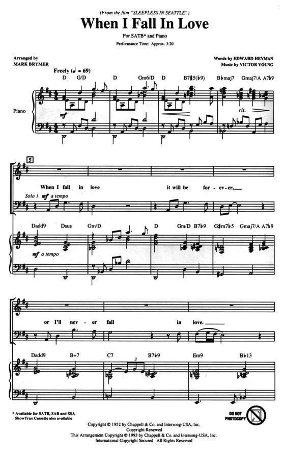 【When I Fall in Love】SATB 【When I Fall in Love】SATB