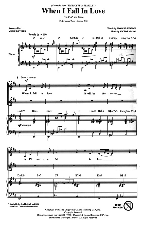【When I Fall in Love】SSA 【When I Fall in Love】SSA