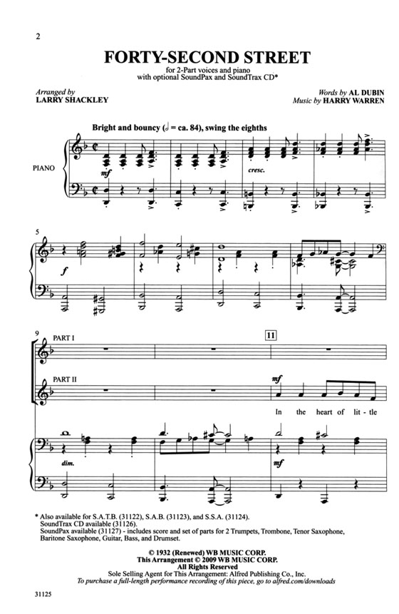 【Forty-Second Street】2-Part with Piano 【Forty-Second Street】2-Part with Piano