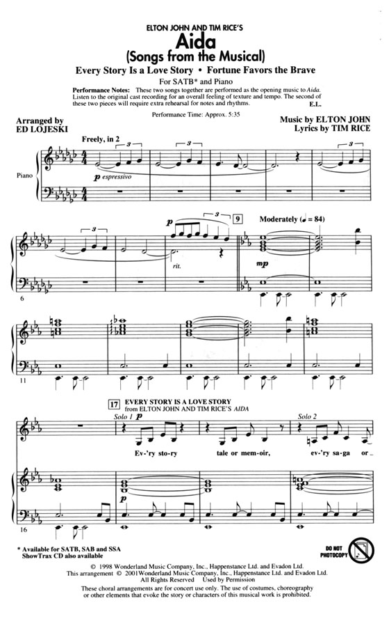 Aida (Songs from the Musical) SATB Aida (Songs from the Musical) SATB