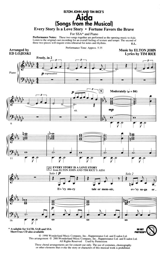 Aida (Songs from the Musical) SSA Aida (Songs from the Musical) SSA