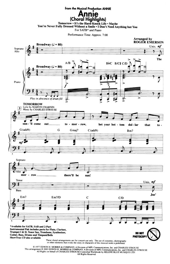 Annie (Choral Highlights) SATB Annie (Choral Highlights) SATB
