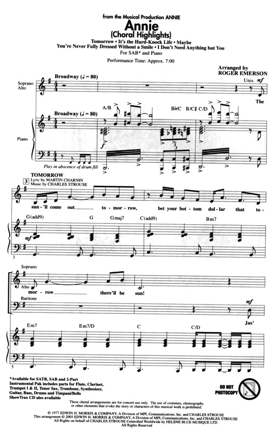 Annie (Choral Highlights) SAB Annie (Choral Highlights) SAB