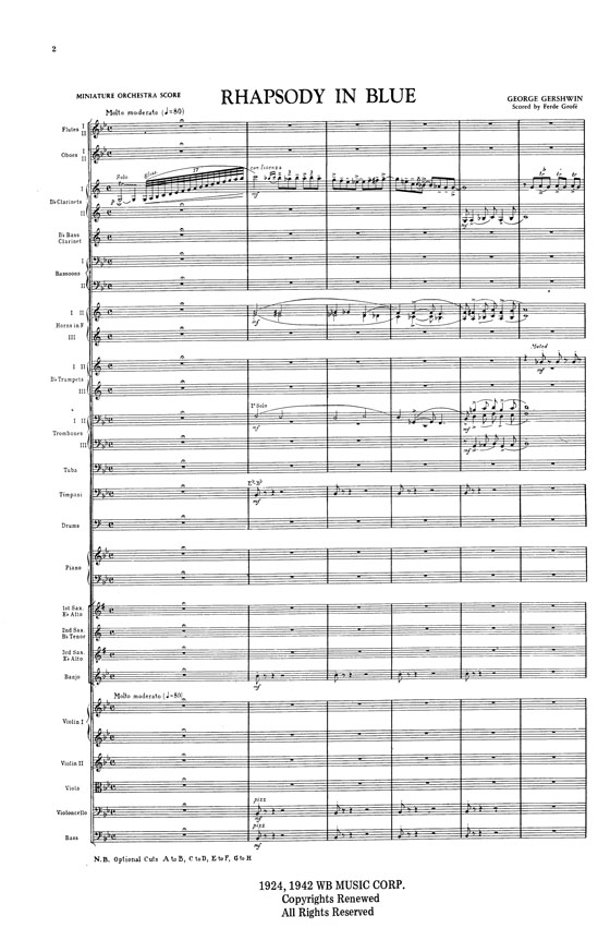 George Gershwin's【Rhapsody in Blue】Miniature Orchestra Score