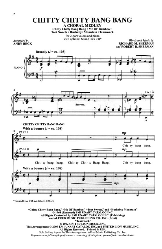 Chitty Chitty Bang Bang(A Choral Medley) 2-Part with Piano