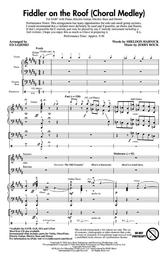 Fiddler on the Roof (Choral Medley) SAB Fiddler on the Roof (Choral Medley) SAB