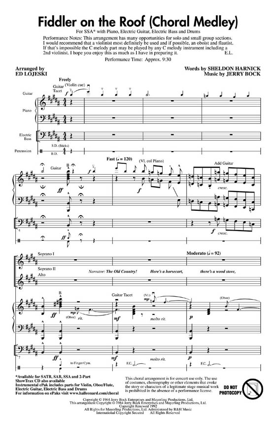 Fiddler on the Roof (Choral Medley) SSA Fiddler on the Roof (Choral Medley) SSA
